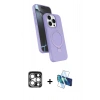 MARSİLYAN™- iPhone 15 Pro Max Kılıf İz Işık Koleksiyonu - Siyah 3D Antistatik Seramik Nano Ekran Koruyucu + PVD Metal Kamera Lens - GS