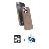 MARSİLYAN™- iPhone 15 Pro Max Kılıf İz Işık Koleksiyonu - Siyah 3D Antistatik Seramik Nano Ekran Koruyucu + PVD Metal Kamera Lens - GS