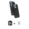MARSİLYAN™- iPhone 15 Pro Max Kılıf İz Işık Koleksiyonu - Siyah Bilvis 0.18mm Plus Cam Ekran Koruyucu + PVD Metal Kamera Lens - TU