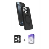 MARSİLYAN™- iPhone 15 Pro Max Kılıf İz Işık Koleksiyonu - Siyah Bilvis 5in1 3D Magic Cam Ekran Koruyucu + PVD Metal Kamera Lens - SH