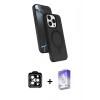 MARSİLYAN™- iPhone 15 Pro Max Kılıf İz Işık Koleksiyonu - Siyah Bilvis 5in1 3D Magic Cam Ekran Koruyucu + PVD Metal Kamera Lens - TU