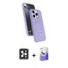MARSİLYAN™- iPhone 15 Pro Max Kılıf İz Işık Koleksiyonu - Siyah Bilvis 5in1 5D Magic Hayalet Cam Ekran Koruyucu + PVD Metal Kamera Lens - SH