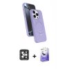 MARSİLYAN™- iPhone 15 Pro Max Kılıf İz Işık Koleksiyonu - Siyah Bilvis 5in1 5D Magic Hayalet Cam Ekran Koruyucu + PVD Metal Kamera Lens - GI