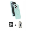 MARSİLYAN™- iPhone 15 Pro Max Kılıf İz Işık Koleksiyonu - Siyah Bilvis Hayalet Cam Ekran Koruyucu + PVD Metal Kamera Lens - LT