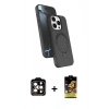 MARSİLYAN™- iPhone 15 Pro Max Kılıf İz Işık Koleksiyonu - Siyah Buffer Cam Ekran Koruyucu + Turuncu PVD Metal Kamera Lens