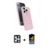 MARSİLYAN™- iPhone 15 Pro Max Kılıf İz Işık Koleksiyonu - Siyah Buffer Hayalet Cam Ekran Koruyucu + PVD Metal Kamera Lens - LT