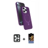 MARSİLYAN™- iPhone 15 Pro Max Kılıf İz Işık Koleksiyonu - Siyah Buffer Hayalet Cam Ekran Koruyucu + PVD Metal Kamera Lens - LT