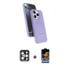MARSİLYAN™- iPhone 15 Pro Max Kılıf İz Işık Koleksiyonu - Siyah Buffer Hayalet Cam Ekran Koruyucu + PVD Metal Kamera Lens - LT