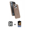 MARSİLYAN™- iPhone 15 Pro Max Kılıf İz Işık Koleksiyonu - Siyah Buffer Hayalet Cam Ekran Koruyucu + PVD Metal Kamera Lens - LT