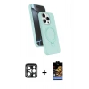 MARSİLYAN™- iPhone 15 Pro Max Kılıf İz Işık Koleksiyonu - Siyah Buffer Hayalet Cam Ekran Koruyucu + PVD Metal Kamera Lens - LT