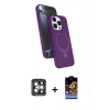 MARSİLYAN™- iPhone 15 Pro Max Kılıf İz Işık Koleksiyonu - Siyah Buffer Hayalet Cam Ekran Koruyucu + PVD Metal Kamera Lens - GI