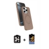 MARSİLYAN™- iPhone 15 Pro Max Kılıf İz Işık Koleksiyonu - Siyah Buffer Hayalet Cam Ekran Koruyucu + PVD Metal Kamera Lens - TU