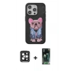 MARSİLYAN™- iPhone 15 Pro Max Kılıf İz Minimal Koleksiyonu - Şeffaf 360 Full Body Arka Koruyucu + PVD Metal Kamera Lens - SH