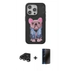 MARSİLYAN™- iPhone 15 Pro Max Kılıf İz Minimal Koleksiyonu - Siyah 3D Antistatik Hayalet Cam Ekran Koruyucu + Raze Metal Kamera Lens - TMGI