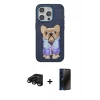 MARSİLYAN™- iPhone 15 Pro Max Kılıf İz Minimal Koleksiyonu - Siyah 3D Antistatik Hayalet Cam Ekran Koruyucu + Raze Metal Kamera Lens - SH