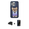 MARSİLYAN™- iPhone 15 Pro Max Kılıf İz Minimal Koleksiyonu - Siyah 3D Antistatik Hayalet Cam Ekran Koruyucu + Raze Metal Kamera Lens - TMGI