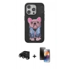 MARSİLYAN™- iPhone 15 Pro Max Kılıf İz Minimal Koleksiyonu - Siyah 3D Antistatik Mat Seramik Nano Ekran Koruyucu + Raze Metal Kamera Lens - SH
