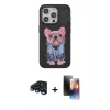 MARSİLYAN™- iPhone 15 Pro Max Kılıf İz Minimal Koleksiyonu - Siyah 3D Antistatik Mat Seramik Nano Ekran Koruyucu + Lacivert Raze Metal Kamera Lens