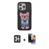 MARSİLYAN™- iPhone 15 Pro Max Kılıf İz Minimal Koleksiyonu - Siyah 3D Antistatik Mat Seramik Nano Ekran Koruyucu + Gri PVD Metal Kamera Lens