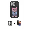 MARSİLYAN™- iPhone 15 Pro Max Kılıf İz Minimal Koleksiyonu - Siyah 3D Antistatik Mat Seramik Nano Ekran Koruyucu + PVD Metal Kamera Lens - GS