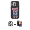 MARSİLYAN™- iPhone 15 Pro Max Kılıf İz Minimal Koleksiyonu - Siyah 3D Antistatik Mat Seramik Nano Ekran Koruyucu + PVD Metal Kamera Lens - LT