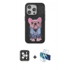MARSİLYAN™- iPhone 15 Pro Max Kılıf İz Minimal Koleksiyonu - Siyah 3D Antistatik Seramik Nano Ekran Koruyucu + PVD Metal Kamera Lens - GI