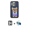MARSİLYAN™- iPhone 15 Pro Max Kılıf İz Minimal Koleksiyonu - Siyah 3D Antistatik Seramik Nano Ekran Koruyucu + Gümüş PVD Metal Kamera Lens