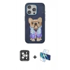 MARSİLYAN™- iPhone 15 Pro Max Kılıf İz Minimal Koleksiyonu - Siyah 3D Antistatik Seramik Nano Ekran Koruyucu + PVD Metal Kamera Lens - GI