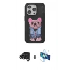 MARSİLYAN™- iPhone 15 Pro Max Kılıf İz Minimal Koleksiyonu - Siyah 3D Antistatik Seramik Nano Ekran Koruyucu + Titanyum Gri Raze Metal Kamera Lens