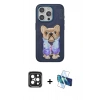 MARSİLYAN™- iPhone 15 Pro Max Kılıf İz Minimal Koleksiyonu - Siyah 3D Antistatik Seramik Nano Ekran Koruyucu + PVD Metal Kamera Lens - SH