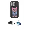 MARSİLYAN™- iPhone 15 Pro Max Kılıf İz Minimal Koleksiyonu - Siyah 3D Antistatik Seramik Nano Ekran Koruyucu + Raze Metal Kamera Lens - GS