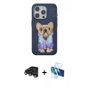 MARSİLYAN™- iPhone 15 Pro Max Kılıf İz Minimal Koleksiyonu - Siyah 3D Antistatik Seramik Nano Ekran Koruyucu + Titanyum Gri Raze Metal Kamera Lens