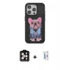 MARSİLYAN™- iPhone 15 Pro Max Kılıf İz Minimal Koleksiyonu - Siyah Bilvis 0.18mm Plus Cam Ekran Koruyucu + PVD Metal Kamera Lens - TU