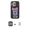 MARSİLYAN™- iPhone 15 Pro Max Kılıf İz Minimal Koleksiyonu - Siyah Bilvis 0.18mm Plus Cam Ekran Koruyucu + PVD Metal Kamera Lens - SH