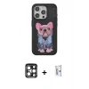 MARSİLYAN™- iPhone 15 Pro Max Kılıf İz Minimal Koleksiyonu - Siyah Bilvis 0.18mm Plus Cam Ekran Koruyucu + Lacivert PVD Metal Kamera Lens