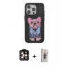 MARSİLYAN™- iPhone 15 Pro Max Kılıf İz Minimal Koleksiyonu - Siyah Bilvis 3D Cam Ekran Koruyucu + PVD Metal Kamera Lens - TU