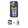 MARSİLYAN™- iPhone 15 Pro Max Kılıf İz Minimal Koleksiyonu - Siyah Bilvis 3D Cam Ekran Koruyucu + PVD Metal Kamera Lens - GS