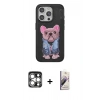 MARSİLYAN™- iPhone 15 Pro Max Kılıf İz Minimal Koleksiyonu - Siyah Bilvis 3D Mat Cam Ekran Koruyucu + PVD Metal Kamera Lens - GS