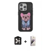 MARSİLYAN™- iPhone 15 Pro Max Kılıf İz Minimal Koleksiyonu - Siyah Bilvis 3D Mat Cam Ekran Koruyucu + PVD Metal Kamera Lens - TU