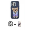 MARSİLYAN™- iPhone 15 Pro Max Kılıf İz Minimal Koleksiyonu - Siyah Bilvis 3D Mat Cam Ekran Koruyucu + PVD Metal Kamera Lens - GS