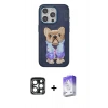 MARSİLYAN™- iPhone 15 Pro Max Kılıf İz Minimal Koleksiyonu - Siyah Bilvis 5in1 3D Magic Cam Ekran Koruyucu + PVD Metal Kamera Lens - LT