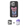 MARSİLYAN™- iPhone 15 Pro Max Kılıf İz Minimal Koleksiyonu - Siyah Bilvis 5in1 3D Magic Cam Ekran Koruyucu + PVD Metal Kamera Lens - GS