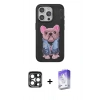 MARSİLYAN™- iPhone 15 Pro Max Kılıf İz Minimal Koleksiyonu - Siyah Bilvis 5in1 3D Magic Cam Ekran Koruyucu + PVD Metal Kamera Lens - LT