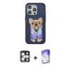 MARSİLYAN™- iPhone 15 Pro Max Kılıf İz Minimal Koleksiyonu - Siyah Bilvis 5in1 3D Magic Cam Ekran Koruyucu + PVD Metal Kamera Lens - GS