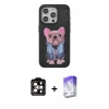 MARSİLYAN™- iPhone 15 Pro Max Kılıf İz Minimal Koleksiyonu - Siyah Bilvis 5in1 3D Magic Cam Ekran Koruyucu + Turuncu PVD Metal Kamera Lens