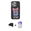 MARSİLYAN™- iPhone 15 Pro Max Kılıf İz Minimal Koleksiyonu - Siyah Bilvis 5in1 3D Magic Cam Ekran Koruyucu + Raze Metal Kamera Lens - SH