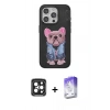 MARSİLYAN™- iPhone 15 Pro Max Kılıf İz Minimal Koleksiyonu - Siyah Bilvis 5in1 3D Magic Cam Ekran Koruyucu + PVD Metal Kamera Lens - SH