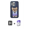 MARSİLYAN™- iPhone 15 Pro Max Kılıf İz Minimal Koleksiyonu - Siyah Bilvis 5in1 3D Magic Cam Ekran Koruyucu + PVD Metal Kamera Lens - SH