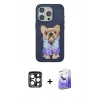MARSİLYAN™- iPhone 15 Pro Max Kılıf İz Minimal Koleksiyonu - Siyah Bilvis 5in1 5D Magic Hayalet Cam Ekran Koruyucu + PVD Metal Kamera Lens - LT