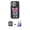 MARSİLYAN™- iPhone 15 Pro Max Kılıf İz Minimal Koleksiyonu - Siyah Bilvis 5in1 5D Magic Hayalet Cam Ekran Koruyucu + PVD Metal Kamera Lens - SH